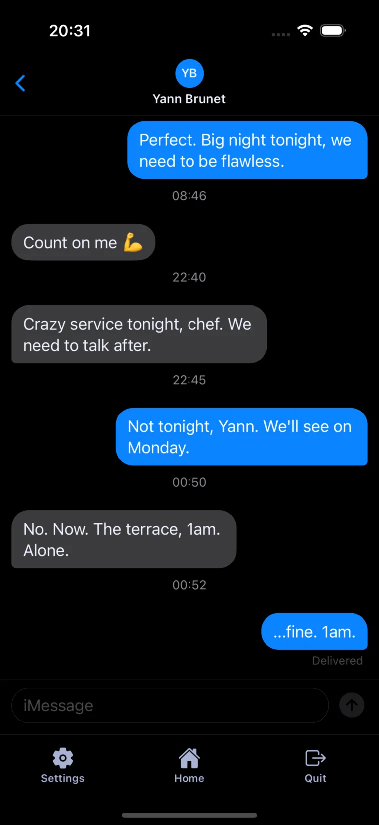 Conversation dans le téléphone fictif d’Unlocked